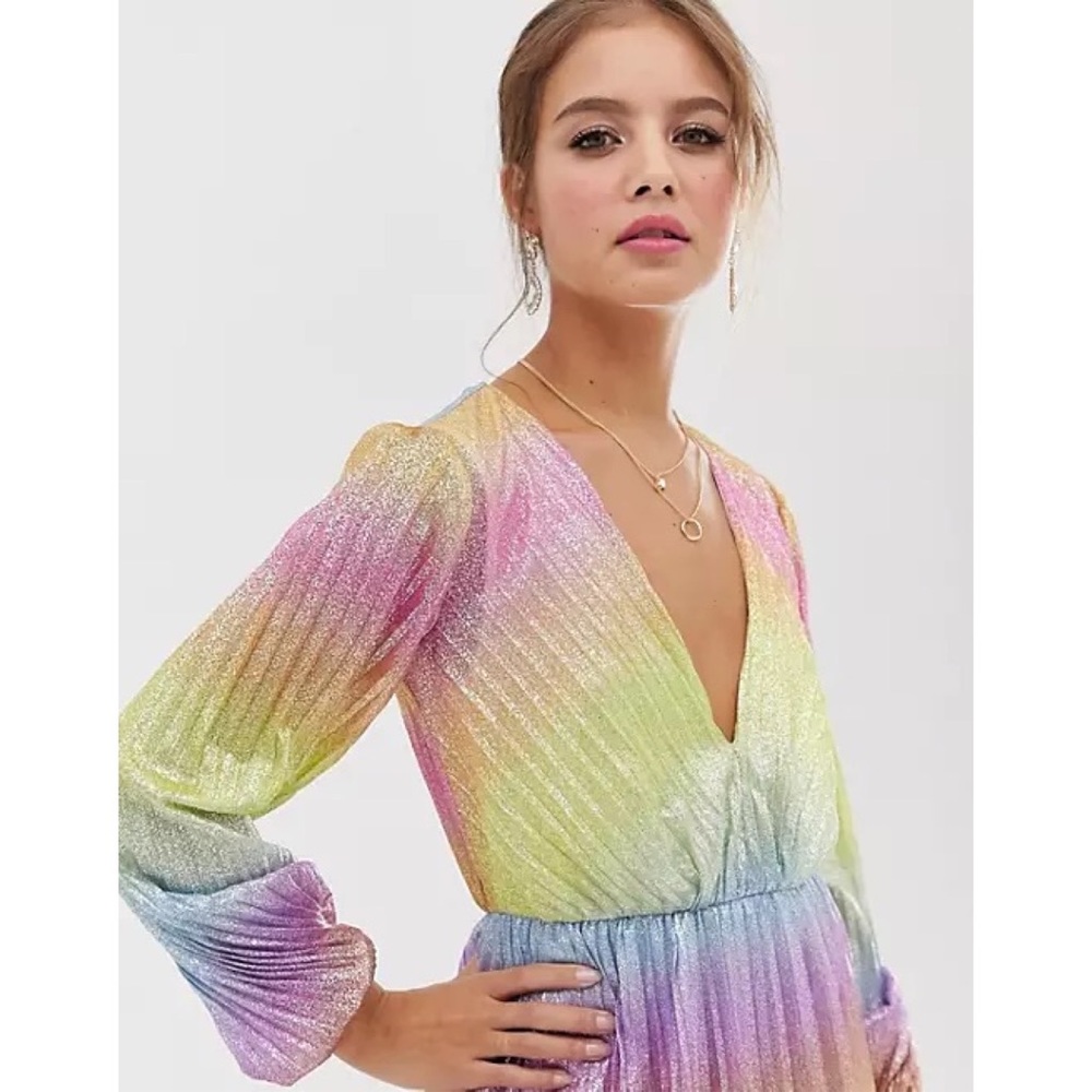Asos Design pleated glitter rainbow midi tea dress